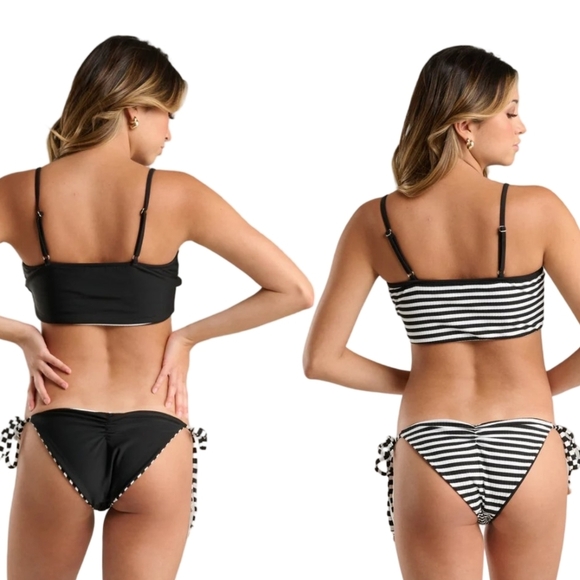 Quintsoul Reversible Striped Ribbed Cami & Low Rise Side Tie Bottoms Bikini NWOT - Picture 3 of 10